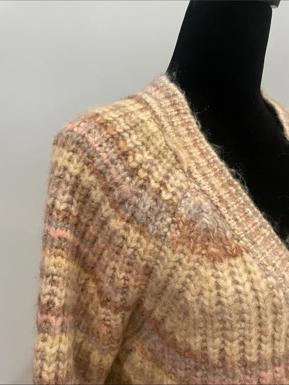 Jessica Simpson Cream, Pink & Tan Striped Button Front Cardigan